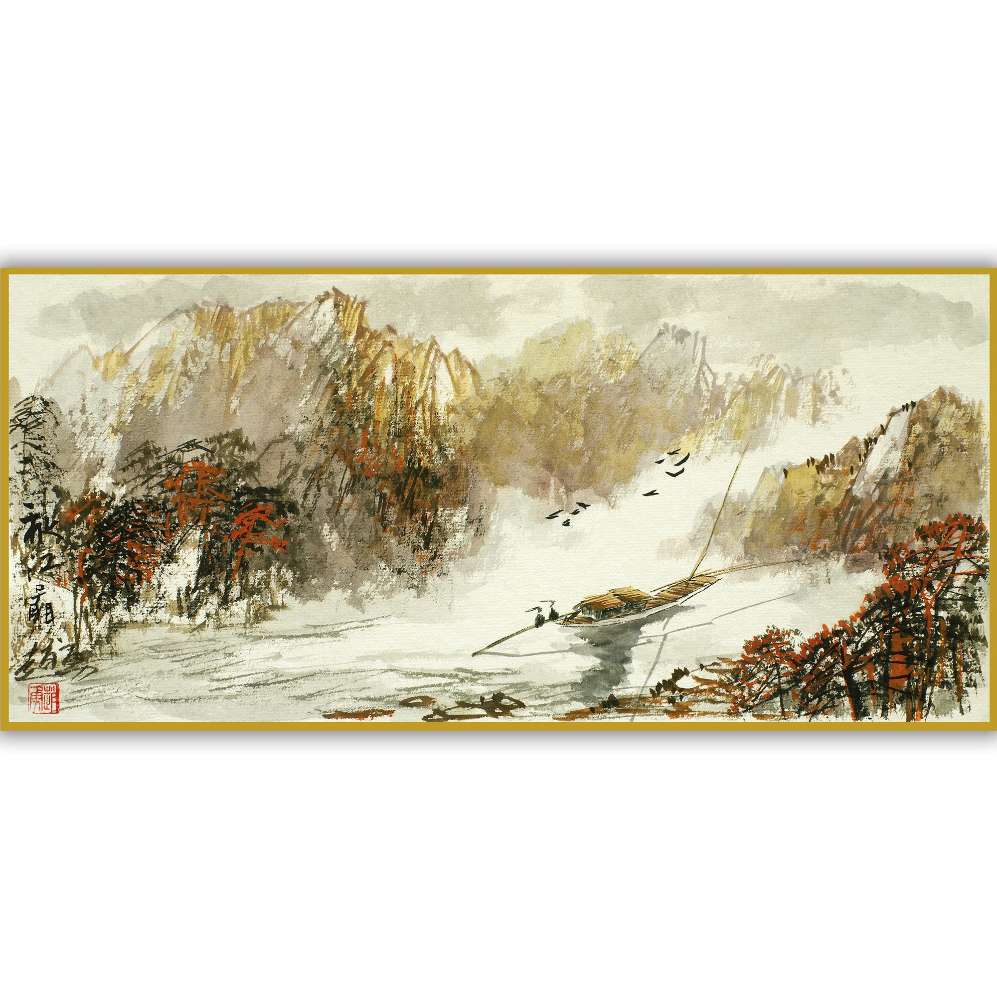 水墨画 桂林山水 純足金 額入り 中国美術 風景画 アート コレクション