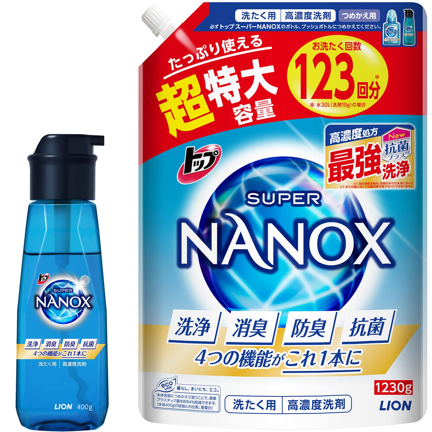 スーパーナノックス 詰め替え16袋＋ボトル2本 トップ ナノックス(NANOX