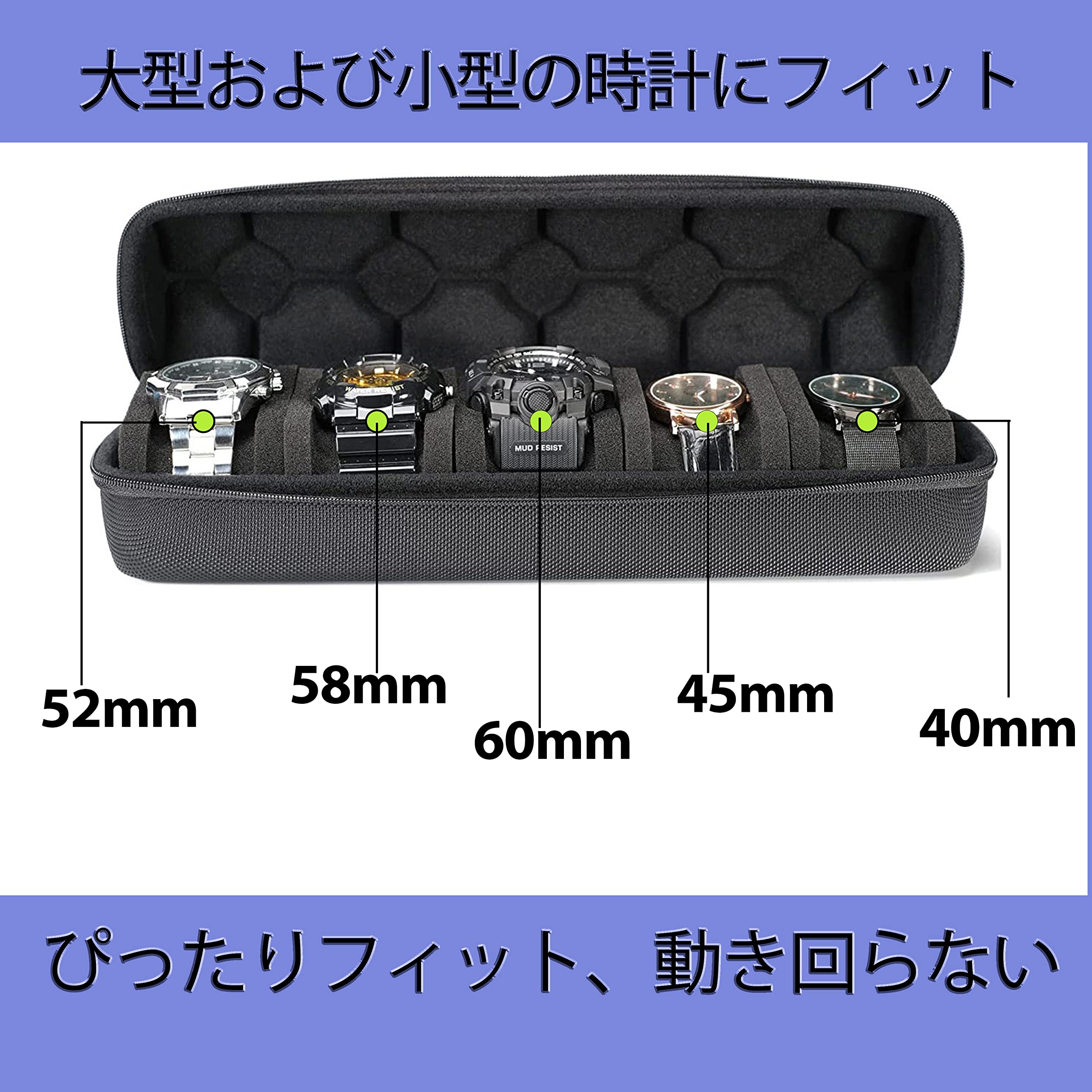 Amazon.co.jp: 5本収納腕時計ケース、腕時計収納バッグ、旅行用腕時計