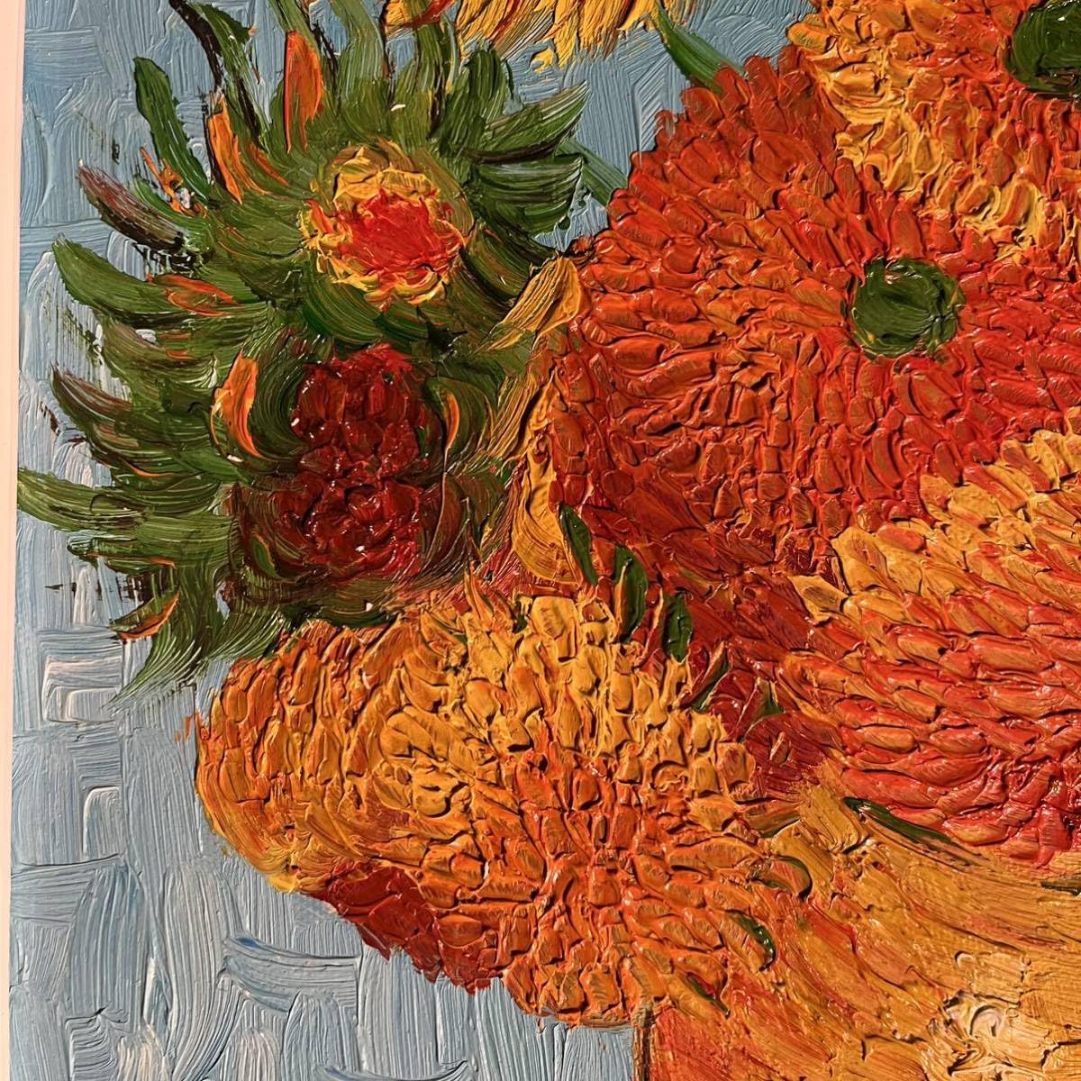☆秀作☆ 手書き油絵 ゴッホ 4本の切ったひまわり 肉筆絵画 額付き