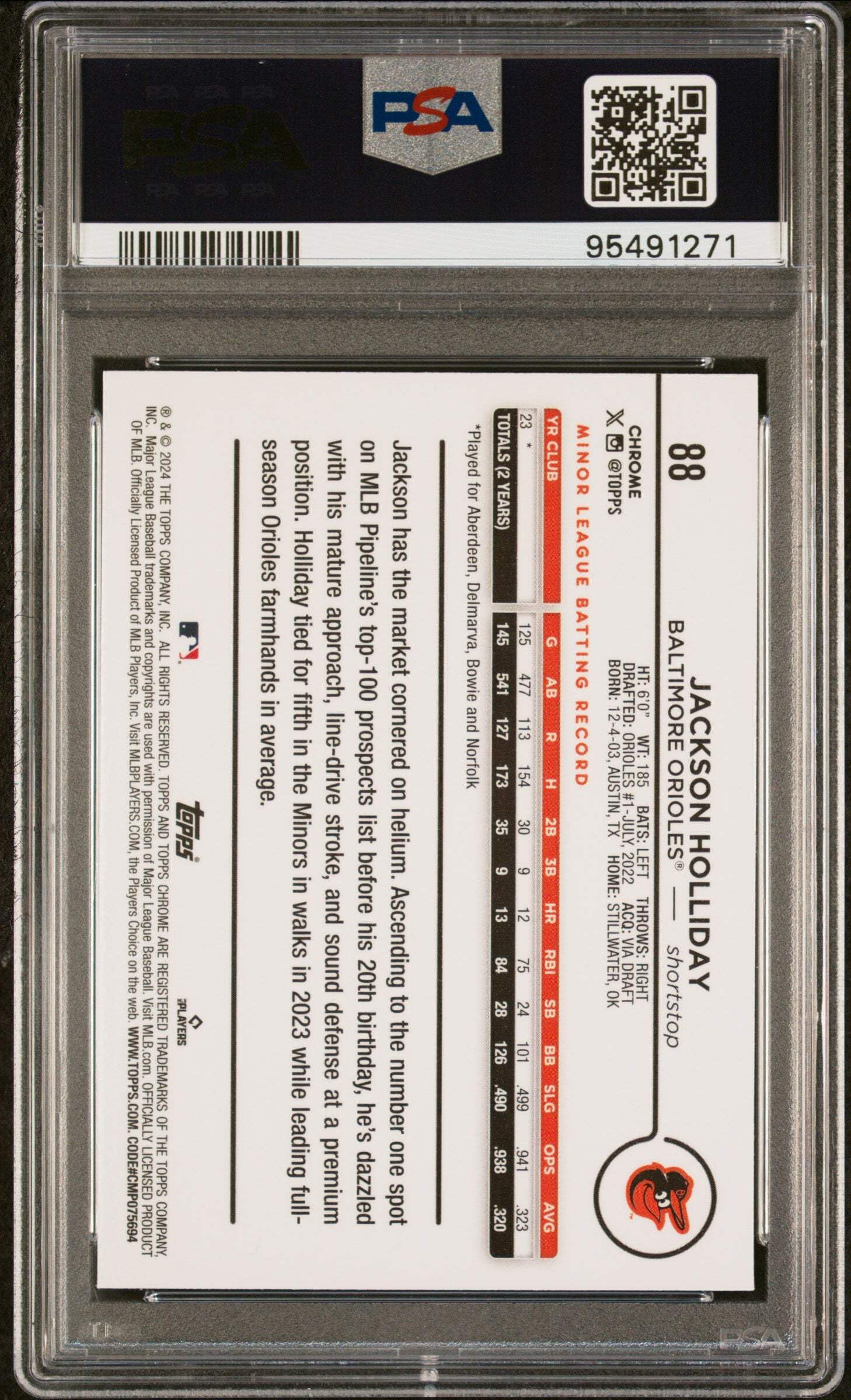 Amazon.com: Graded 2024 Topps Chrome Jackson Holliday #88 Rookie