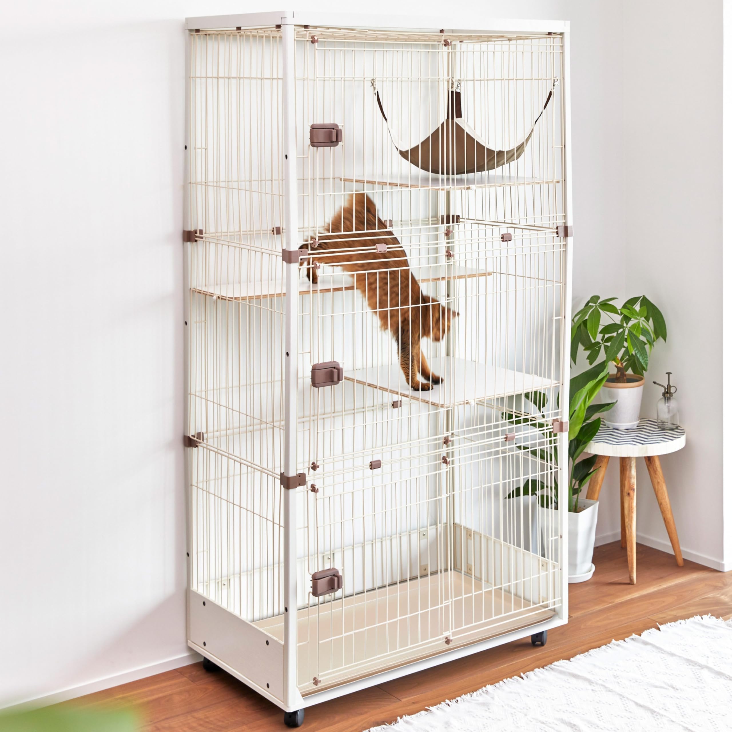 Amazon | ieneko 猫 ケージ 3段 キャットケージ 木製 無垢材 幅96×奥行