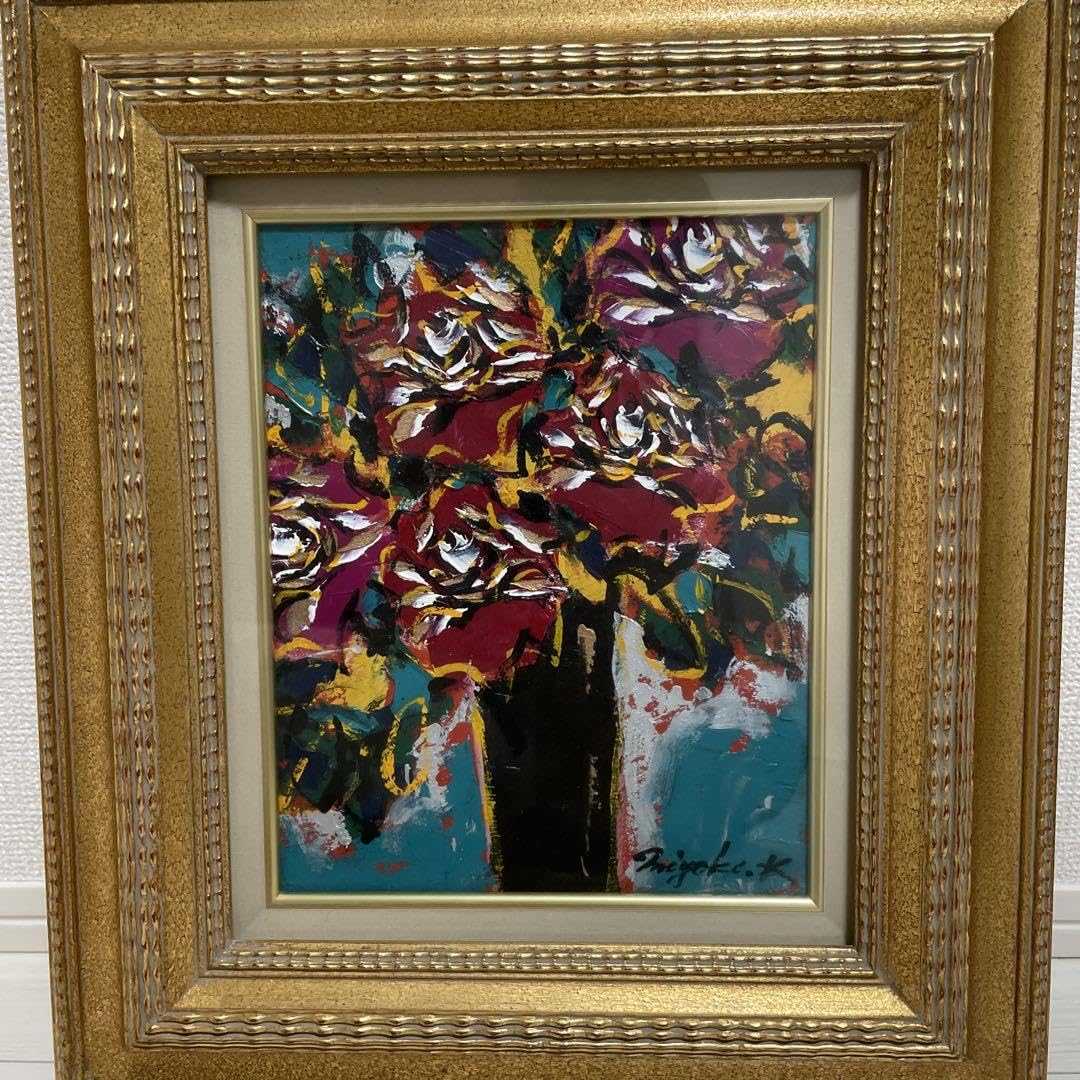 14) 真作 関川富士郎 直筆サイン入 油彩 絵画 薔薇 アンティーク 14