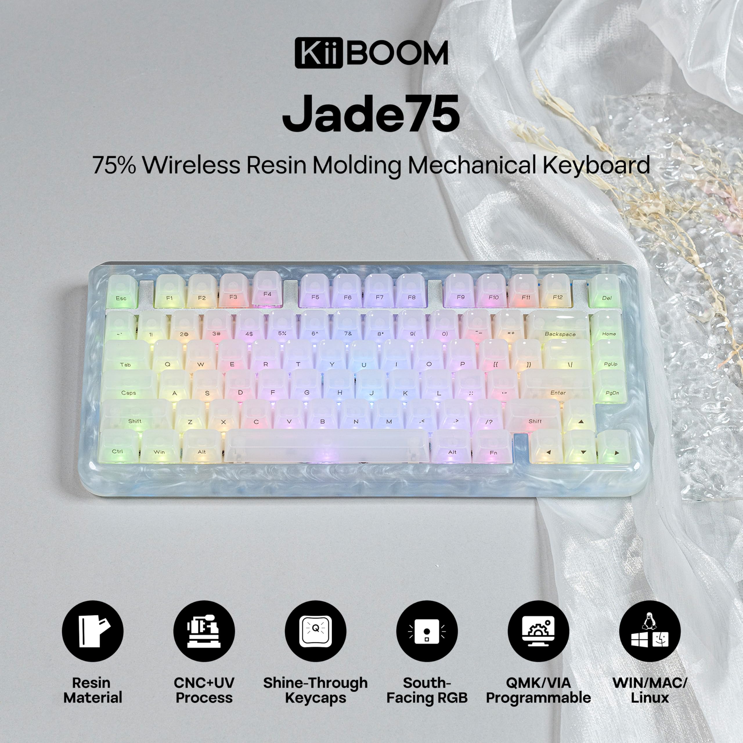 Amazon.com: KiiBoom Jade75 75% Resin Molding Mechanical Keyboard