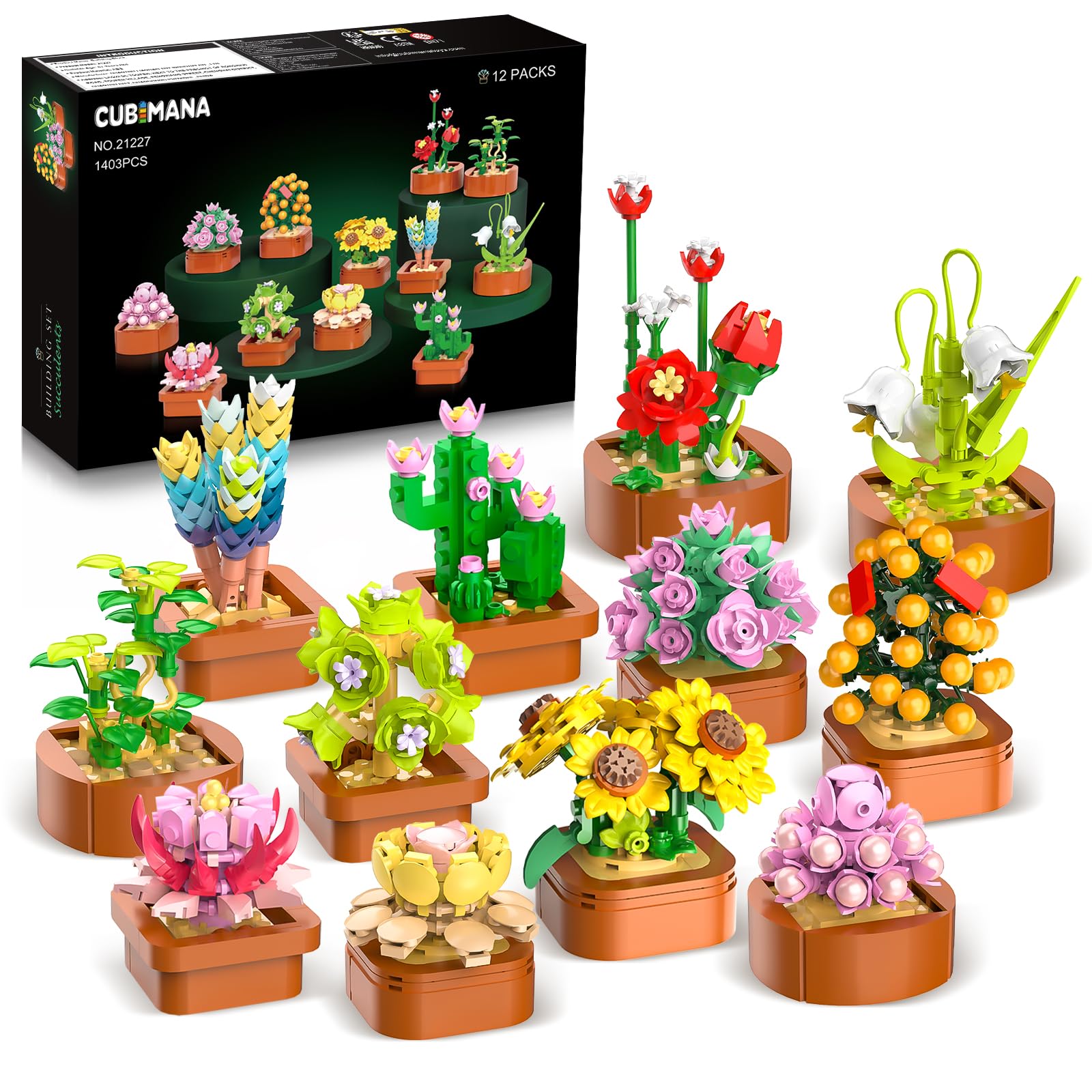 Amazon.com: CUBIMANA 12 Pack Flowers Succulents Mini Building Set