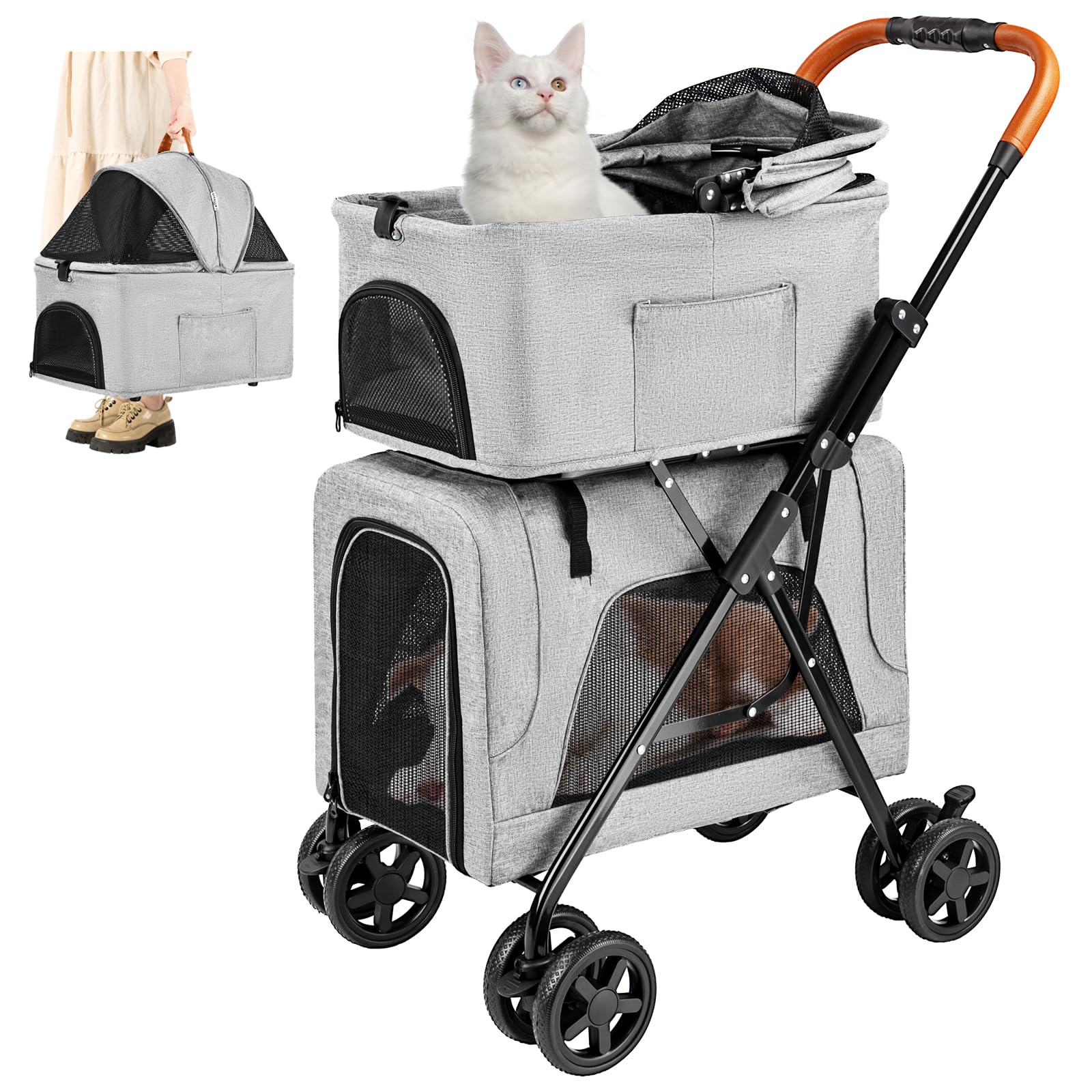 Amazon.co.jp: LPOTIUS ペットカート 多頭 上下2段式 分離型