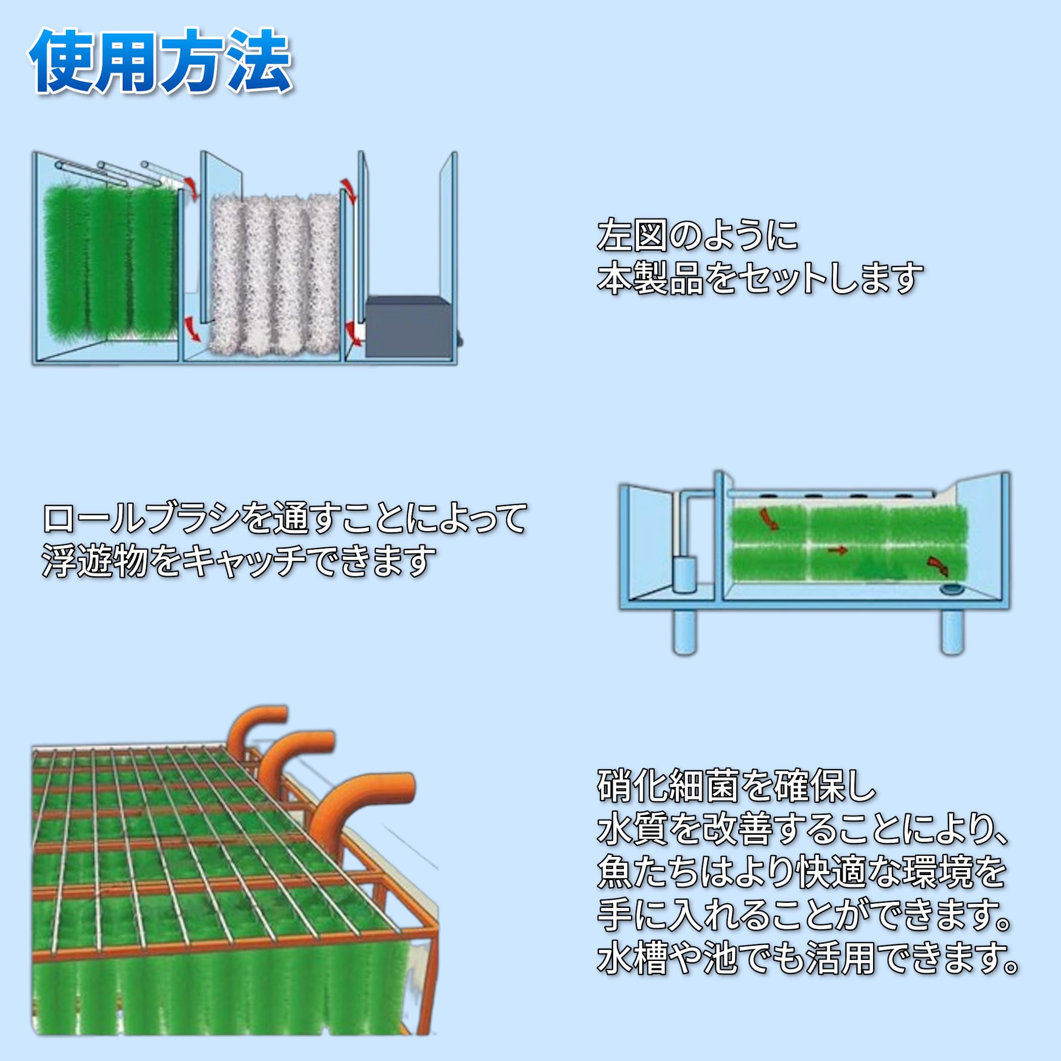 50本セット ロールフィルター ロールブラシ ろ材 ブラック 黒 90cm