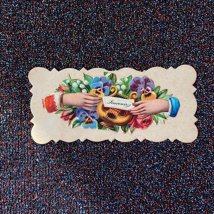 08G竪琴とパンジー、角に小さなクロモスのヴィクトリアン・コーリング