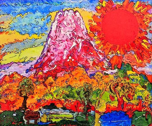 絹谷幸二、「旭日大磐石富士山」、希少画集の額装画、四季、風景、人気