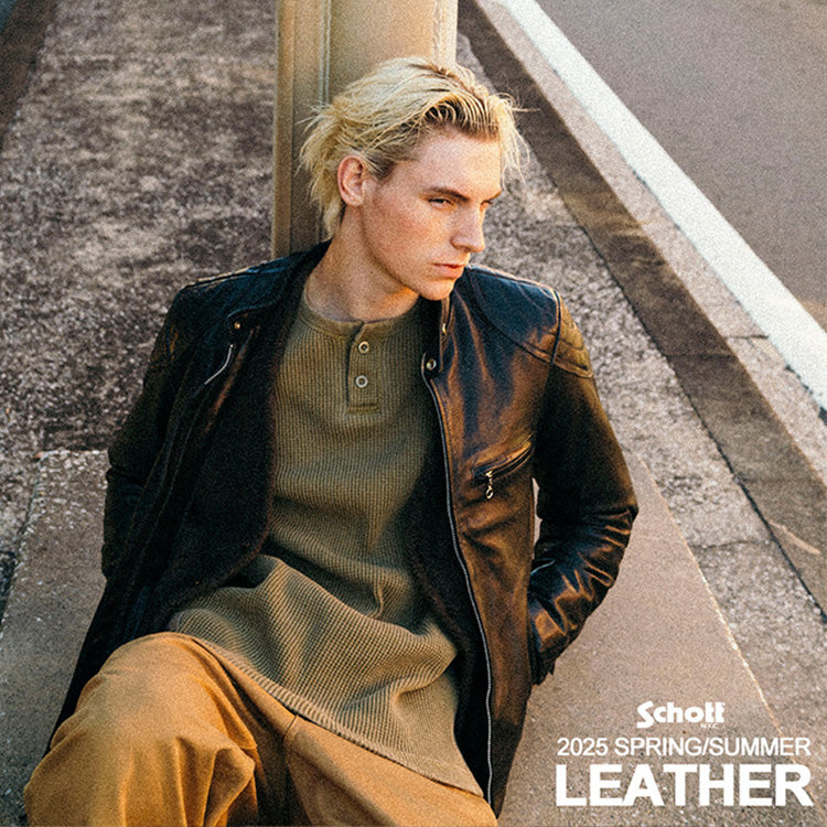 Schott レザー x ウール ライダースジャケット M 山羊革 チェック