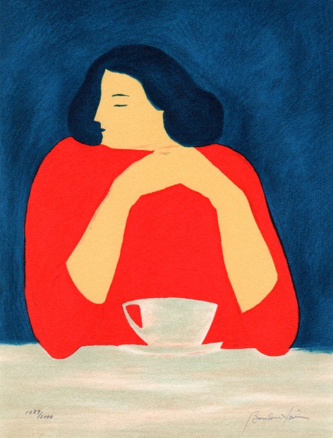 真作 ピエール・ボンコンパン リトグラフ「小さなアネモネ」画寸 18.5