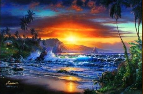 クリスチャン・リース・ラッセン 自然風景画 「マウイムーンII」印刷物