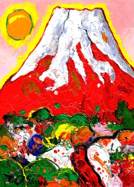 赤富士の絵画を油絵で描いた大沢武士の赤富士の絵「赤富士・36」をご購入
