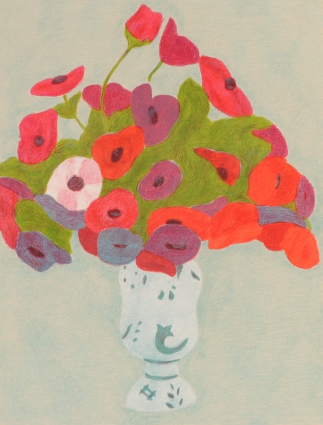 ピエール・ボンコンパンの花の絵のリトグラフの版画「花瓶アネモネ」を