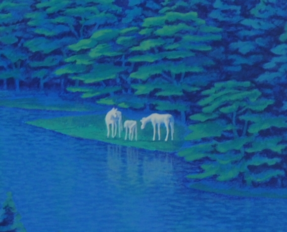 馬の絵をシルクスクリーンの版画で制作した富谷一明の白馬の絵「静日