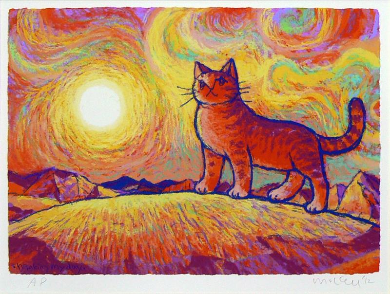 マイケル・ルーのポップアートの猫の絵画「明日に向かって」を通販で販売