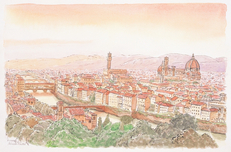 絵画の水彩画で内藤謙一が描いたイタリアの絵「フィレンツェ」