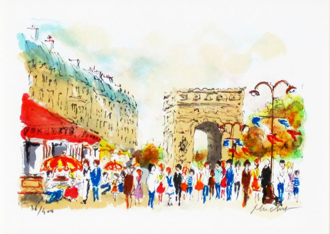 フランス風景画・ウシエ「パリ」 リトグラフ・絵画専門店ムナイ