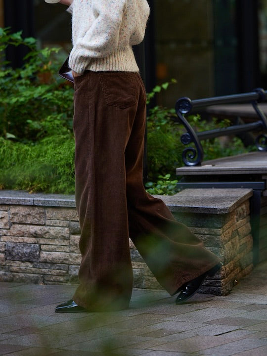 corduroy straight pants【dark brown】