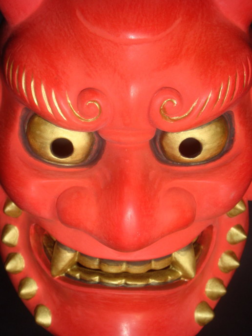 木彫り神楽面 鬼 お面 木彫り 神楽面 赤鬼 青鬼 - メルカリ