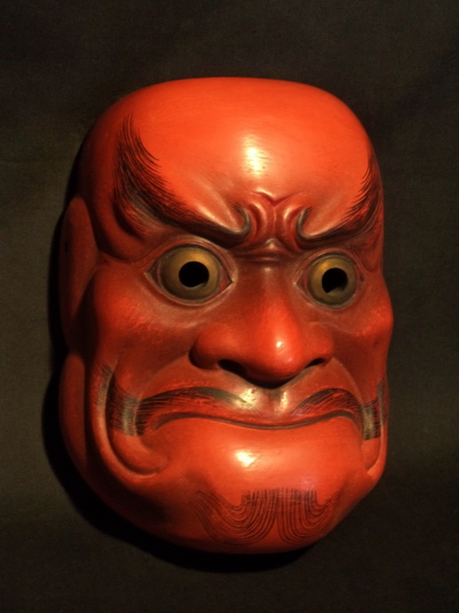 木彫彩色能面「大べし見（おおべしみ）」べしみ 鬼神面 狂言面 神 大