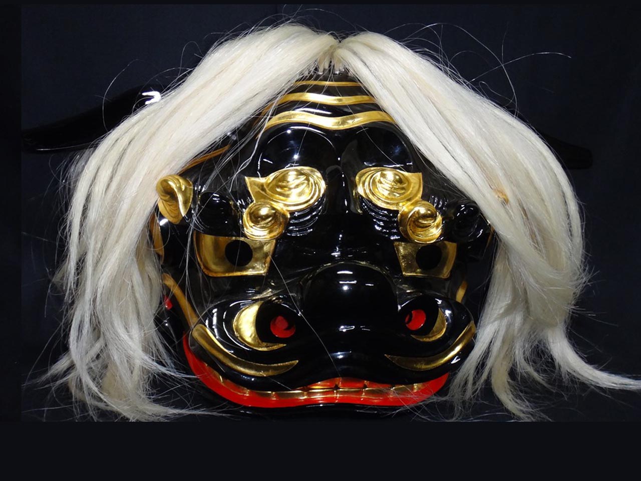 獅子頭-完成品大特価、黒宇津獅子1尺2寸白髪付き