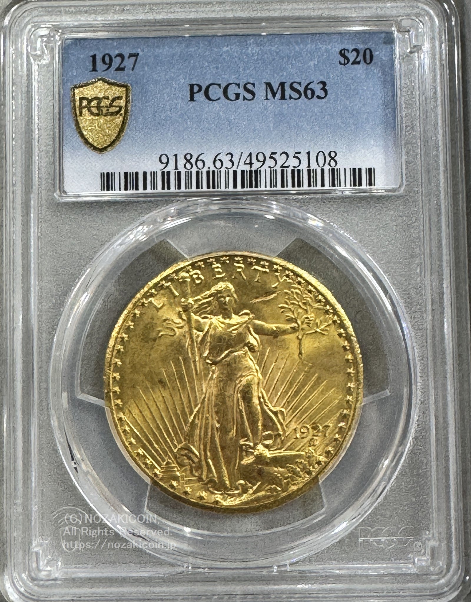 アメリカ 20ドル金貨 セントゴーデンズ 1927年 PCGS MS63 – 野崎コイン