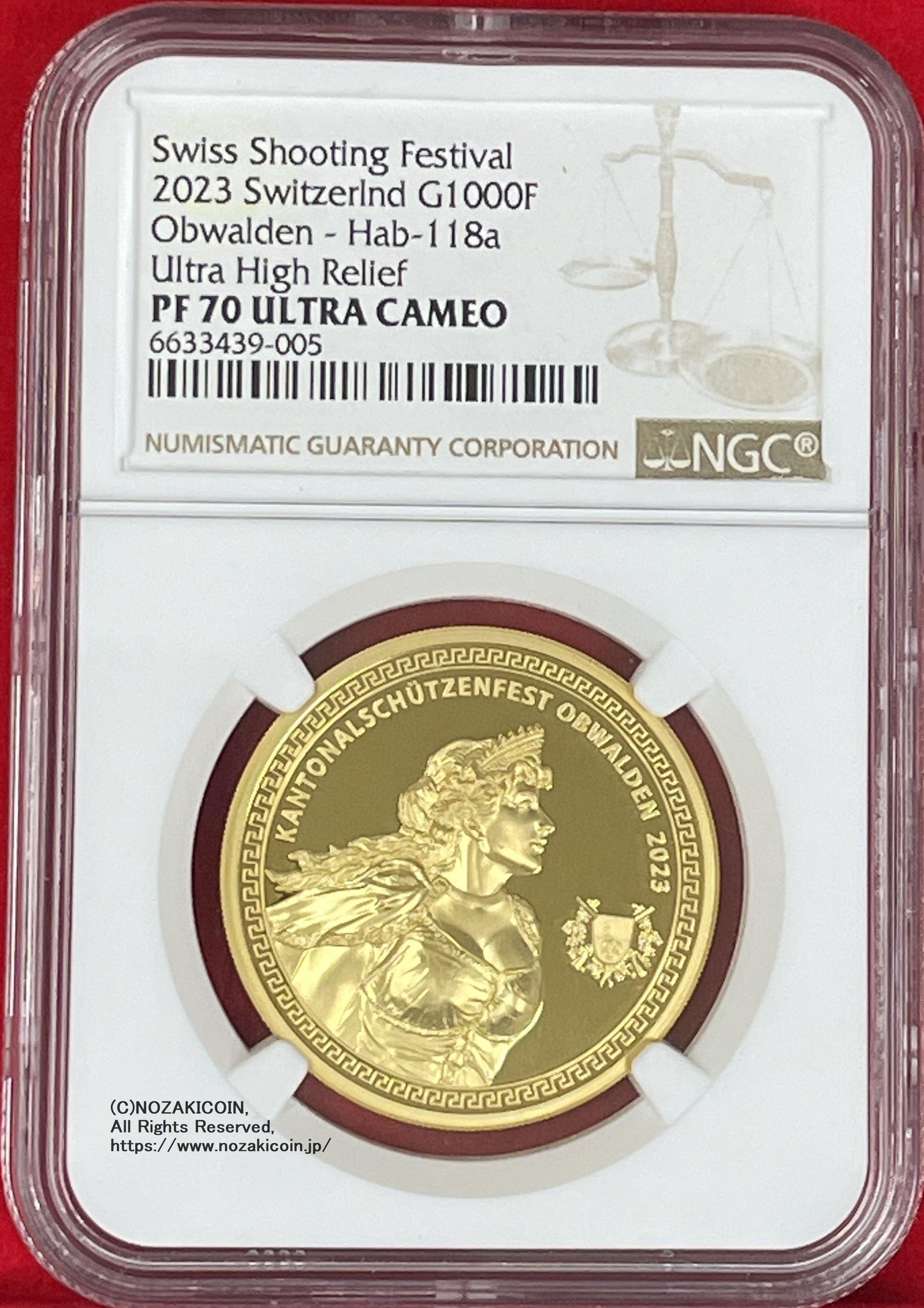 スイス 射撃祭 1000フラン金貨 2023 Obwalden Ultra High Relief NGC