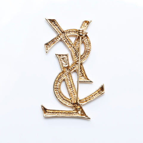 Very good condition YVES SAINT LAURENT YSL logo brooch gold WS8165