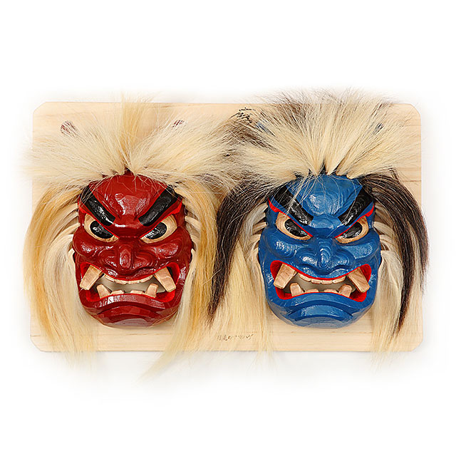 なまはげ館 【受注生産】石川千秋作 壁掛け用なまはげ木彫り面 二面板