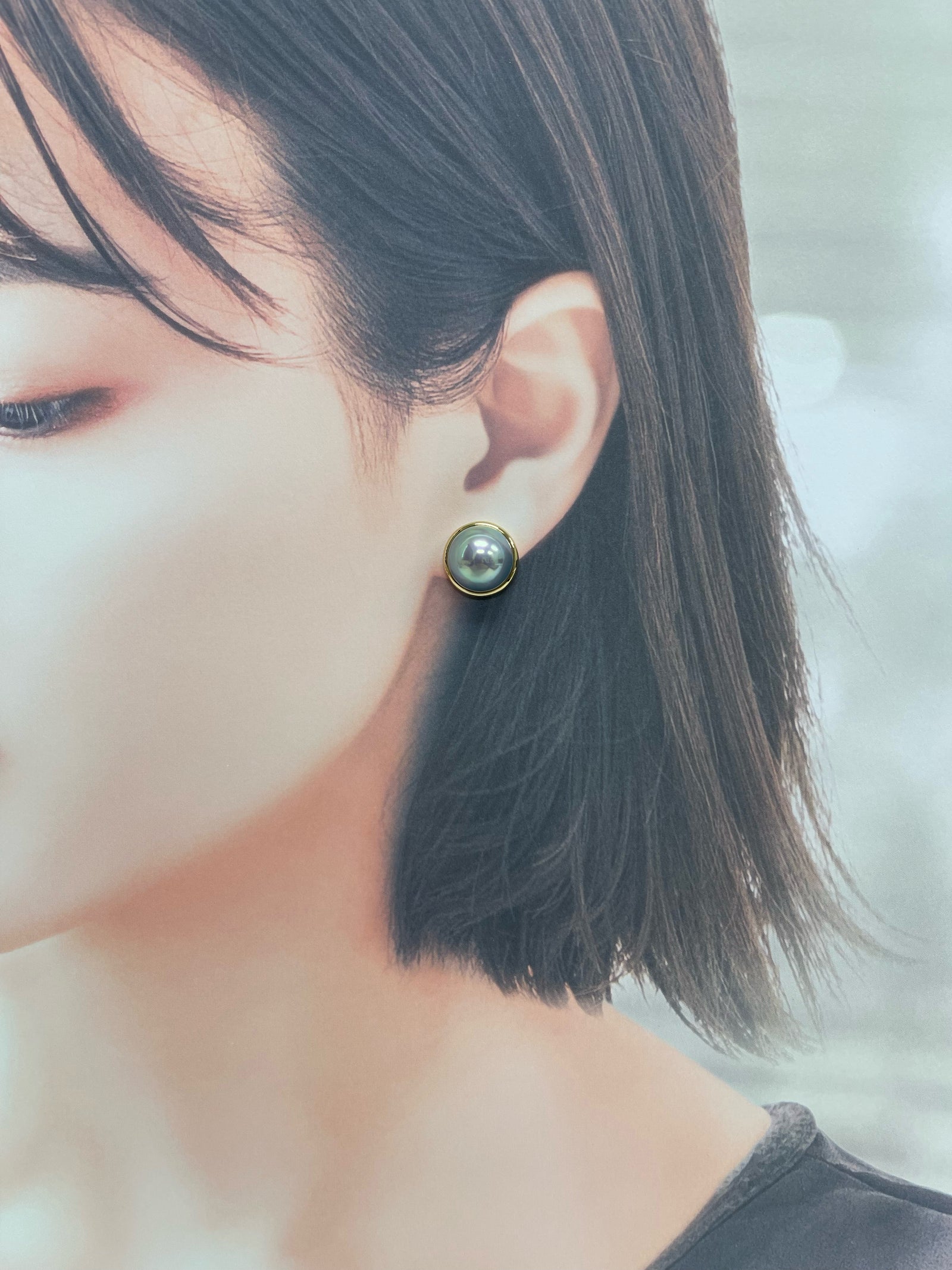 奄美の輝き®×虹珠 マベ真珠 13mm K18イエローゴールド巻ピアス1149