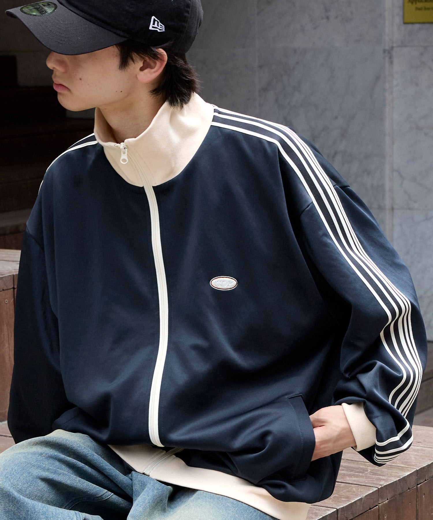 CODDERR】サイドラインリブ配色 サークルロゴ刺繍 オーバートラック