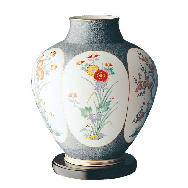 宮内庁御用達香蘭社花瓶「染錦花車」 高級花瓶 宮内庁御用達香蘭社花瓶