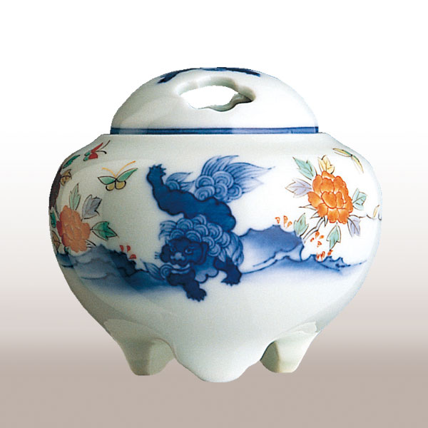 香蘭社 有田焼 香炉 総手書き 染錦模様 共箱 共布 香蘭社 有田焼 香炉