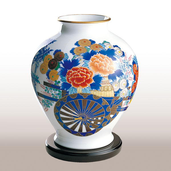 希少 オールド香蘭社 染錦 手描 華鳥七宝紋雲図 花瓶 花生 壷 希少