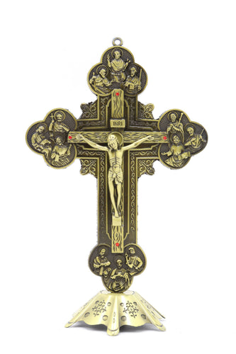 Crucifix Metal 12 Apostles Standing or Hang Blessed Home