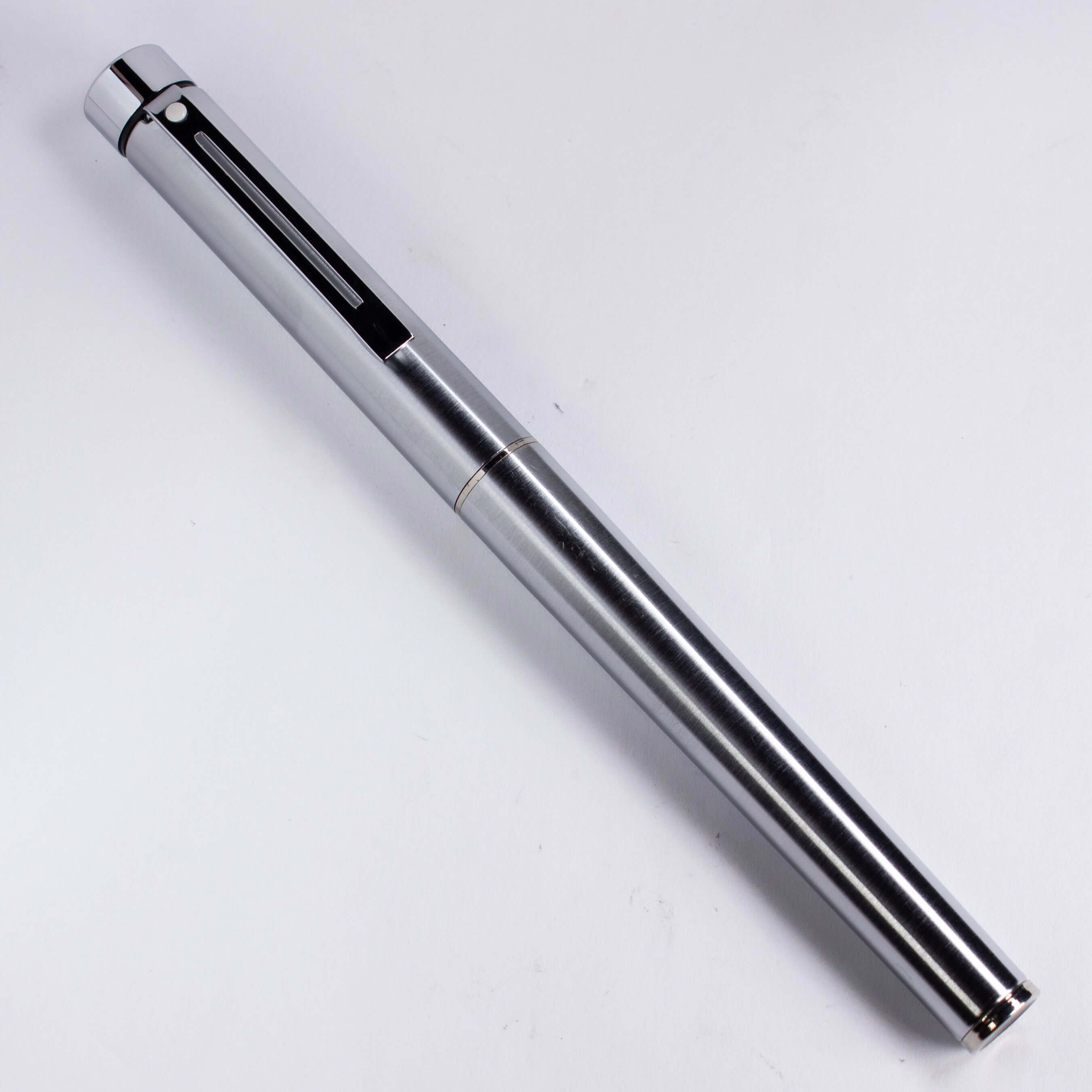 Sheaffer Targa Fountain Pen, Brushed Chrome, Steel Nib – Ozark Pen