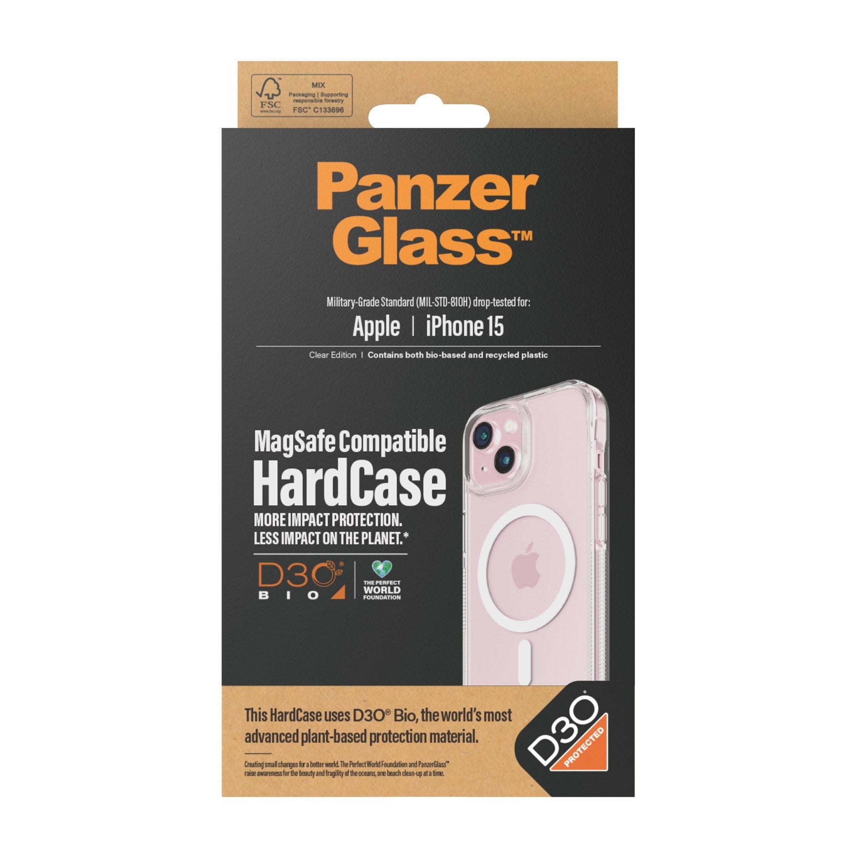 PanzerGlass® HardCase Transparent w. White MagSafe & D3O® iPhone 15