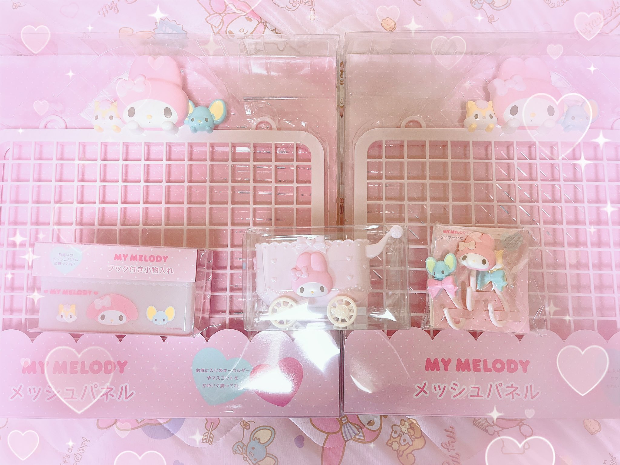 飾り収納 メッシュパネル S字フックセット 小物入れ サンリオ 飾り収納