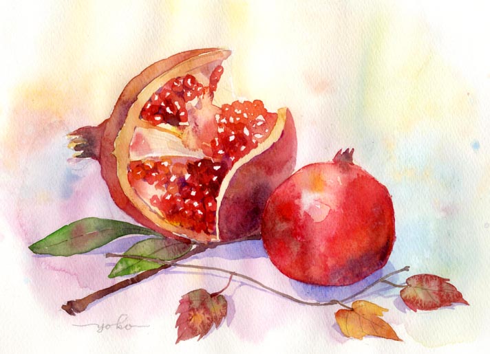 ザクロの絵画 オリジナルアート 小さなインパスト油絵 フルーツ油彩