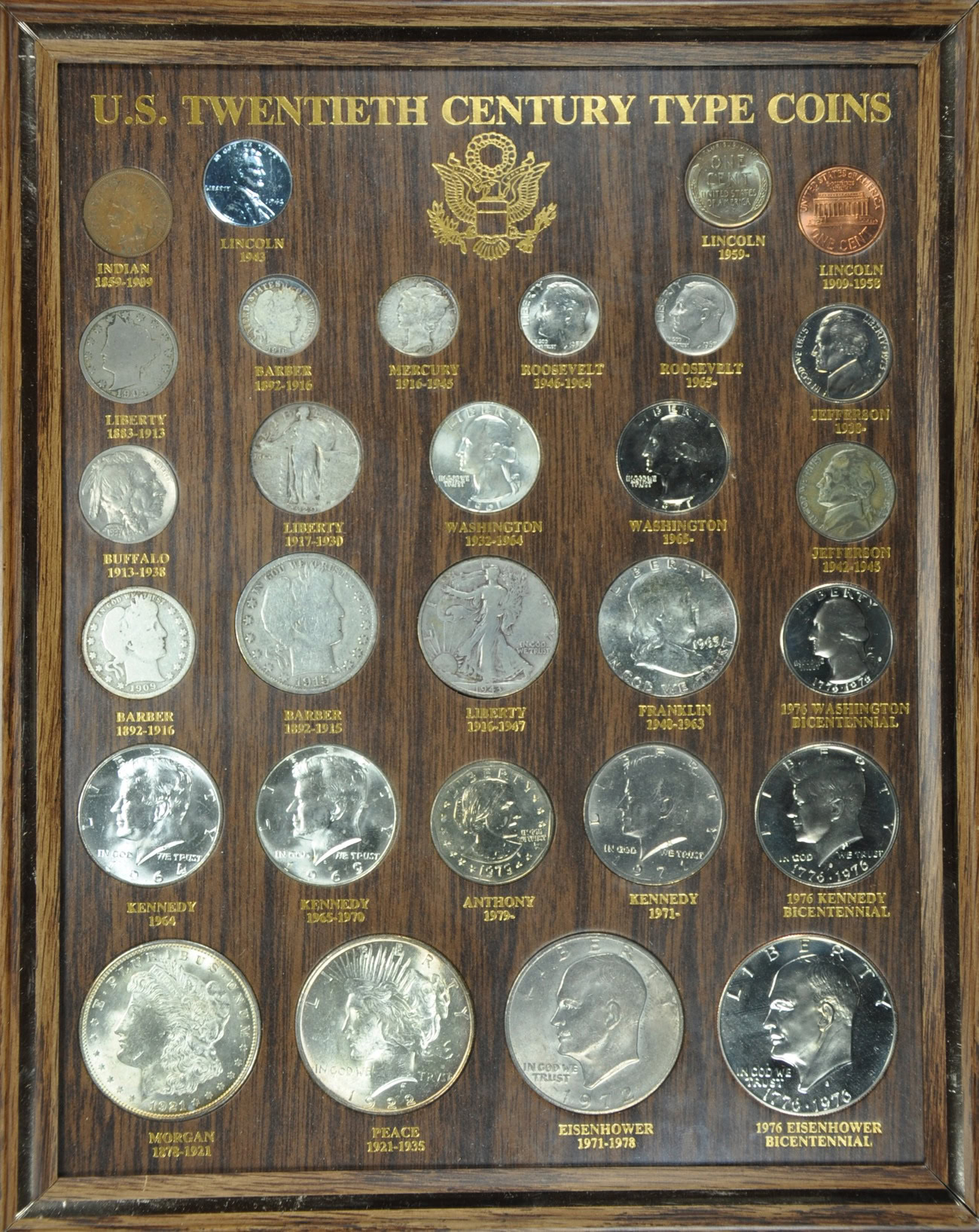 U.S. 20th Century Type Coin Collection in Frame (29 Coins) | Cert