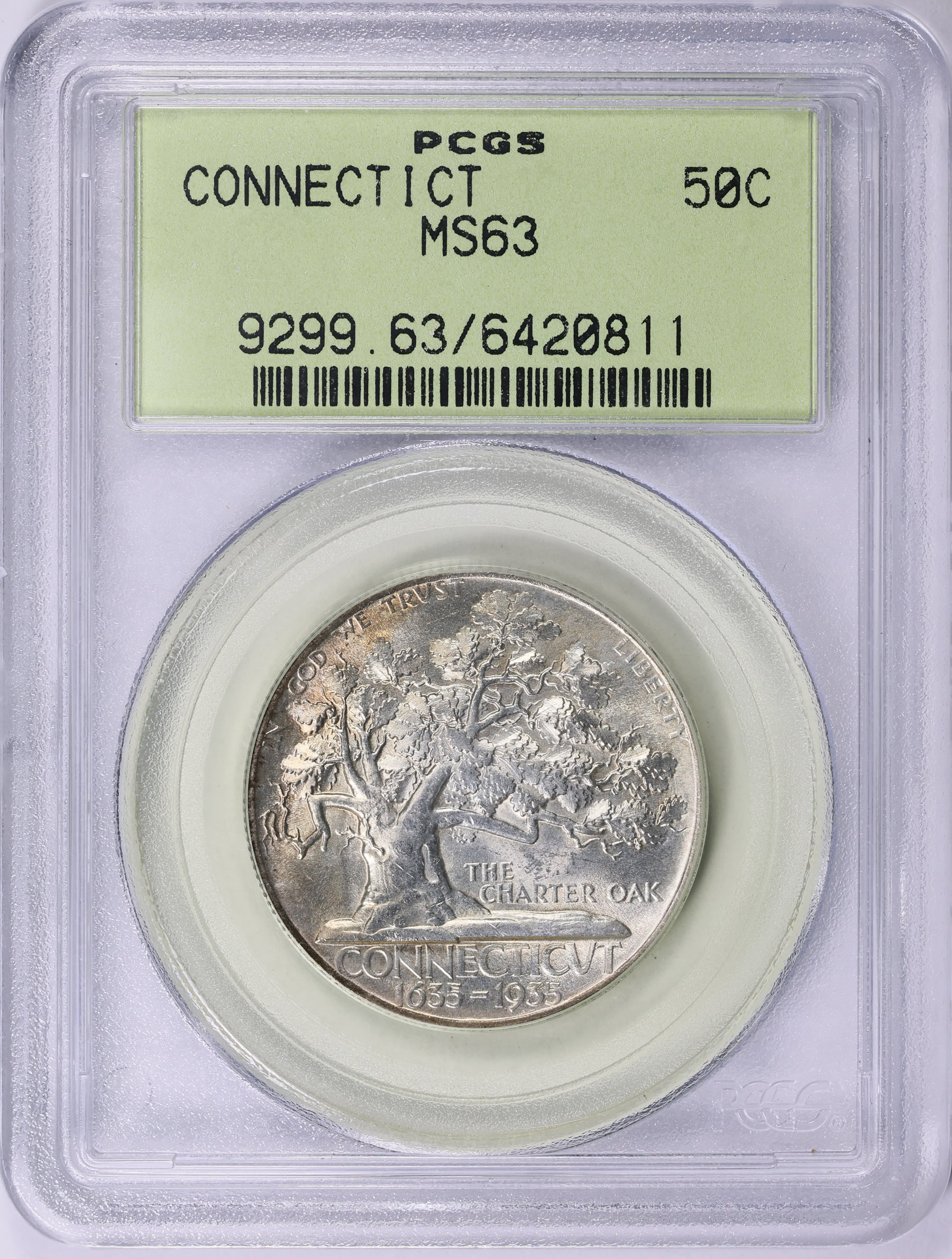 1935 Connecticut Tercentenary Half Dollar PCGS MS-63 OGH (Toned