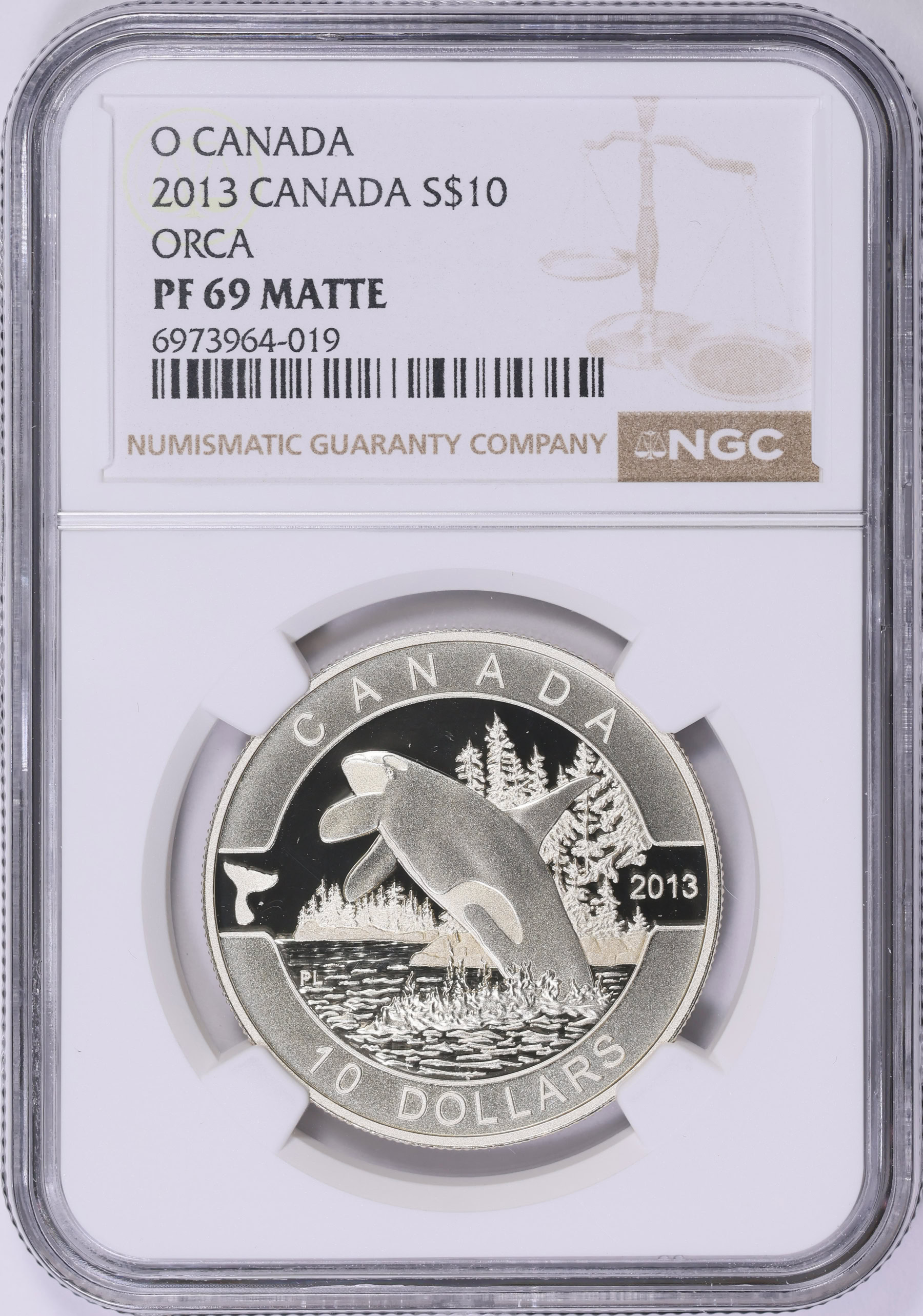 Canada 2013 Silver $10 O Canada Series, Orca Whale Matte Finish KM