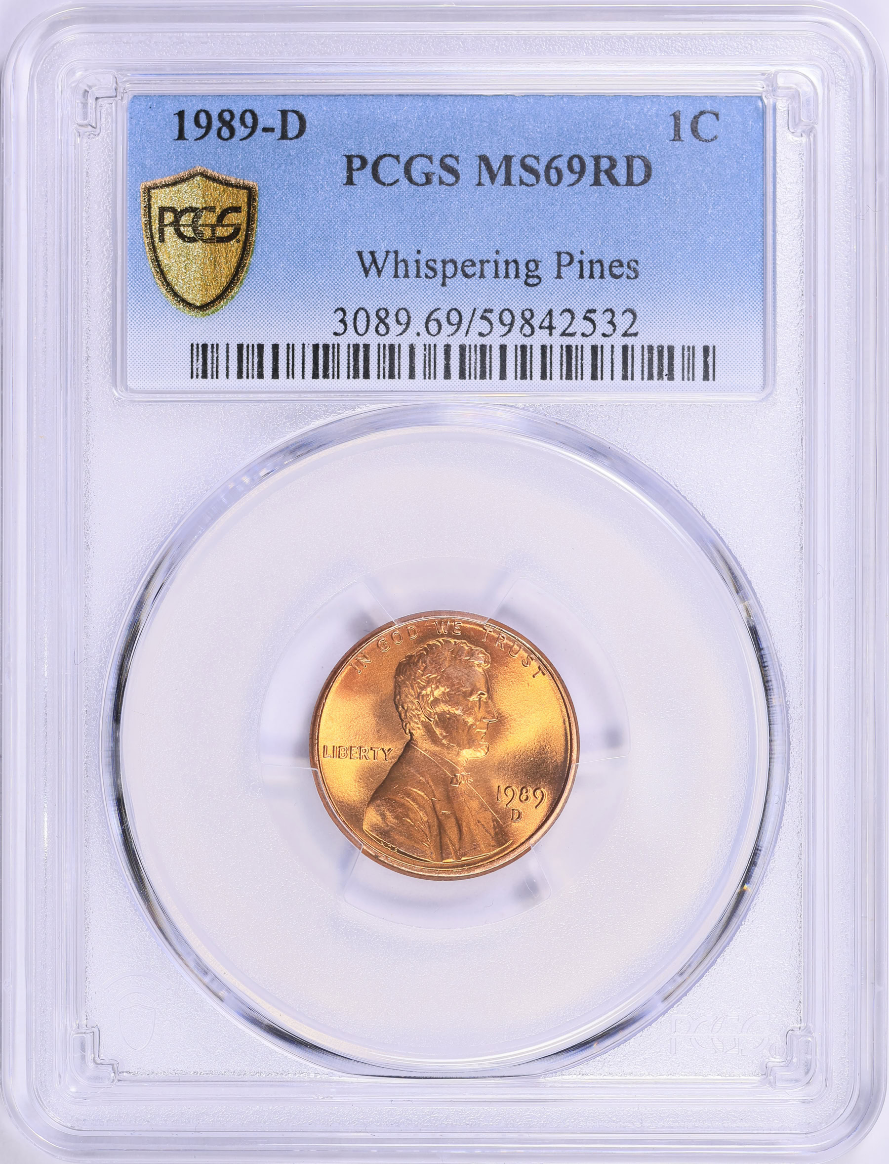 1989-D Lincoln Cent PCGS MS-69 RD (Whispering Pines Collection