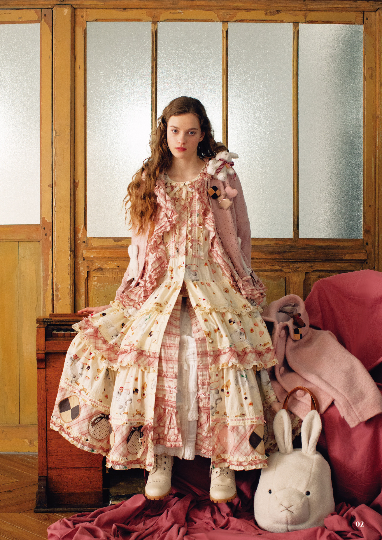 美品】ピンクハウス 白 ピコフリル ピンタック 三股タブリエ/2022年 美