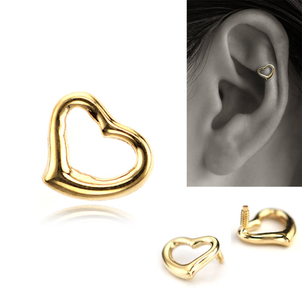 K18YG オープンハート ボディピアス（軟骨ピアス）アウターコンク