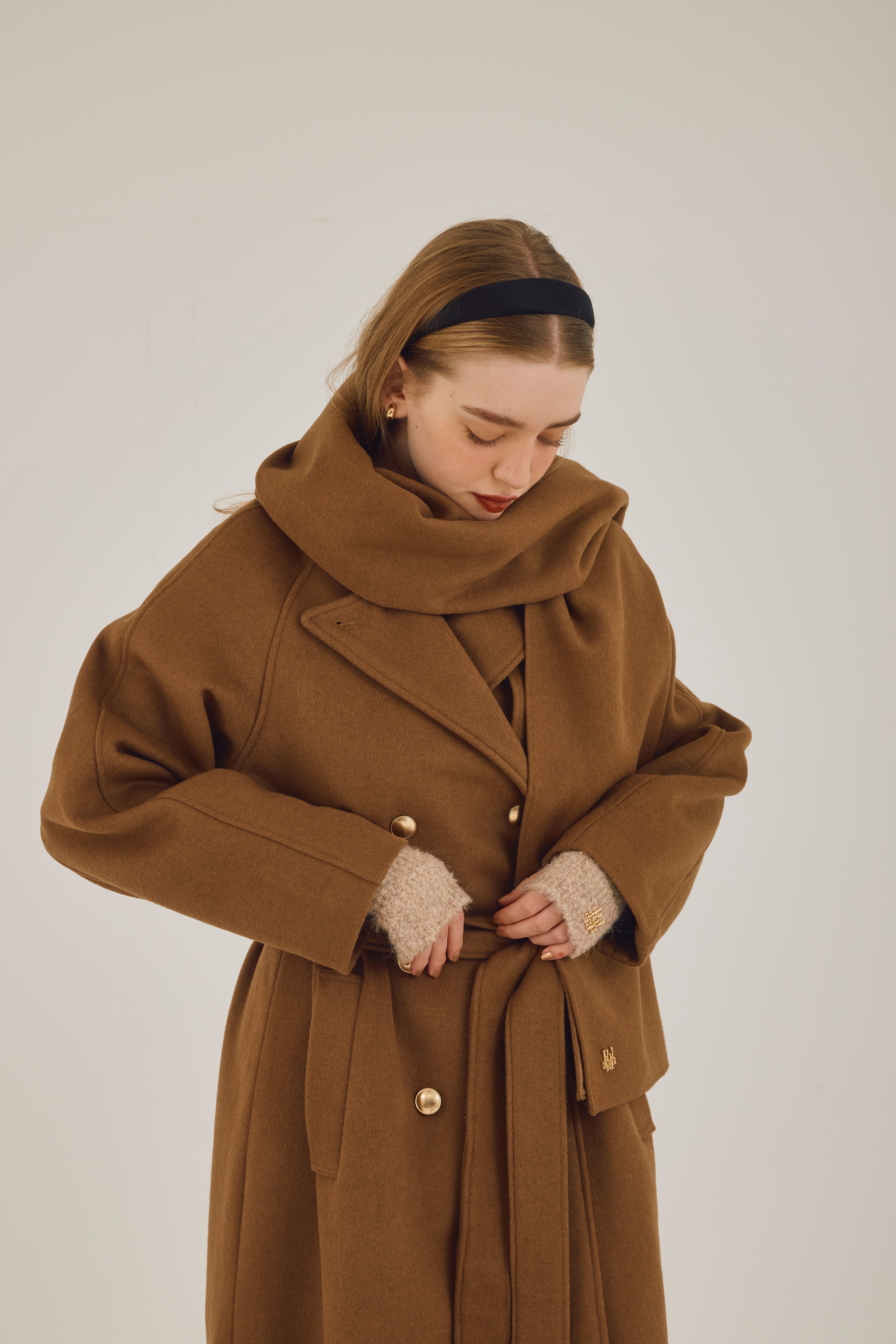 完売‼️polaura ポローラウールロングトレンチコートcamel