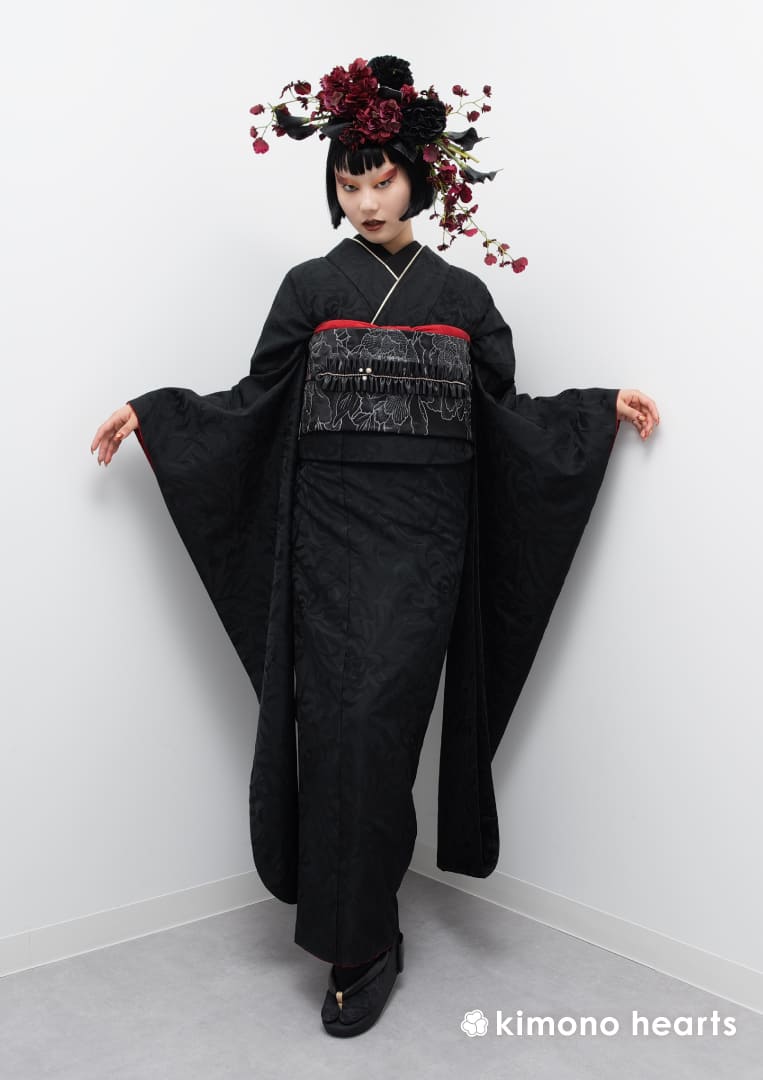 モードスタイル】KH-537｜クールな黒色に乱菊の柄が浮かぶシンプル振袖