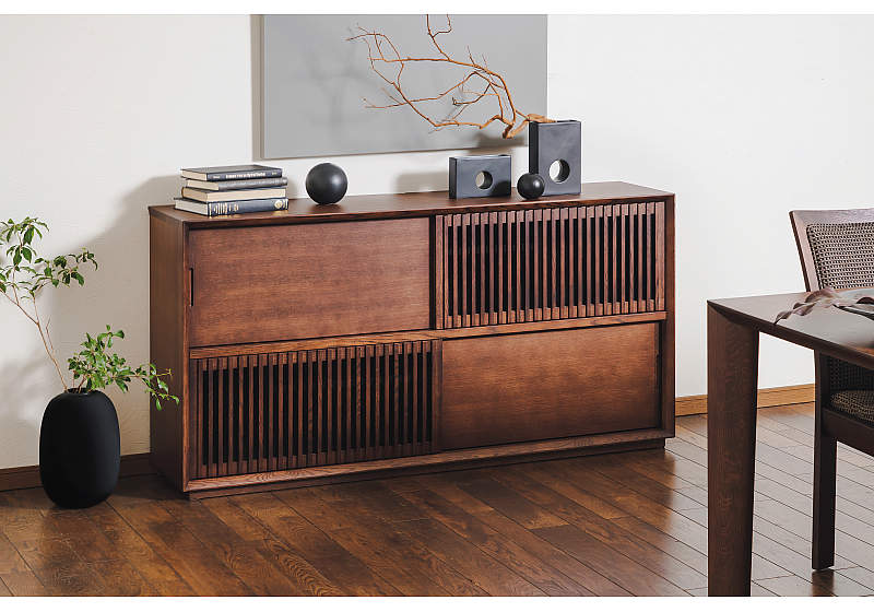 カリモク 唐木家具 和風 電話台 抽斗 引き出し付き サイドボード 小型