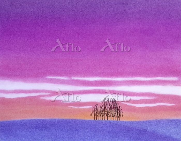 S イラスト 北海道・冬の朝焼け [4242683]のイラスト素材 - アフロ